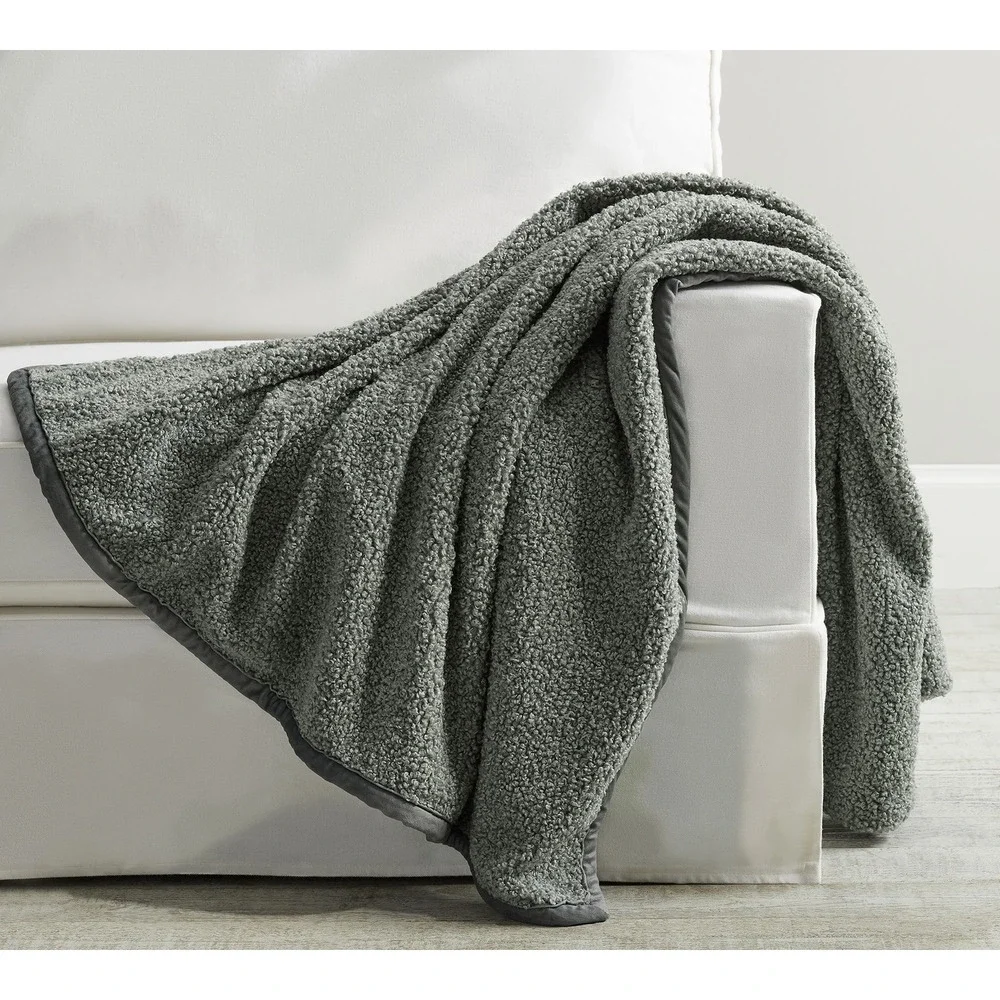 Pottery Barn Gray Cozy Teddy Faux Fur Velvet Reverse Throw Blanket 60